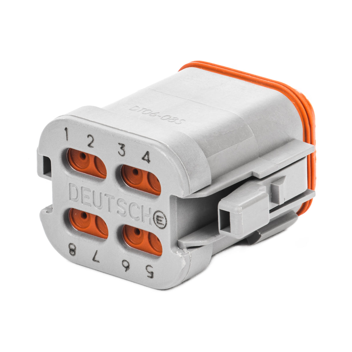 DT06-08SA-CE05 - DT Series - 8 Socket Plug - A Key, Enhanced Seal Retention, Reduced Dia. Seals, End Cap, Gray