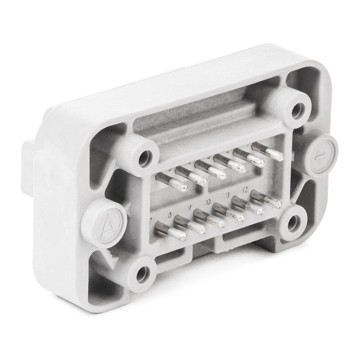 DT15-12PA - DT15 Series - 12 Pin Receptacle - A Key, Straight Molded Pins, PCB Mount, Gray