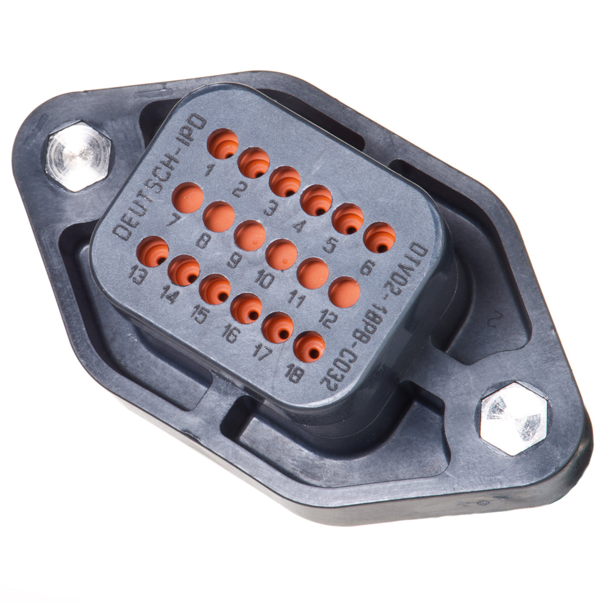 DTV02-18PB-C032 - DTV Series - 18 Pin Receptacle - Sealed Flange, Gasket, End Cap, B Key, Cavities 7 thru 12 blocked, Black