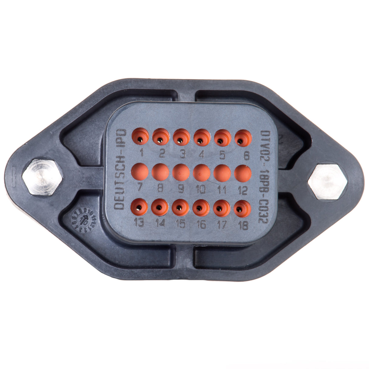 DTV02-18PB-C032 - DTV Series - 18 Pin Receptacle - Sealed Flange, Gasket, End Cap, B Key, Cavities 7 thru 12 blocked, Black