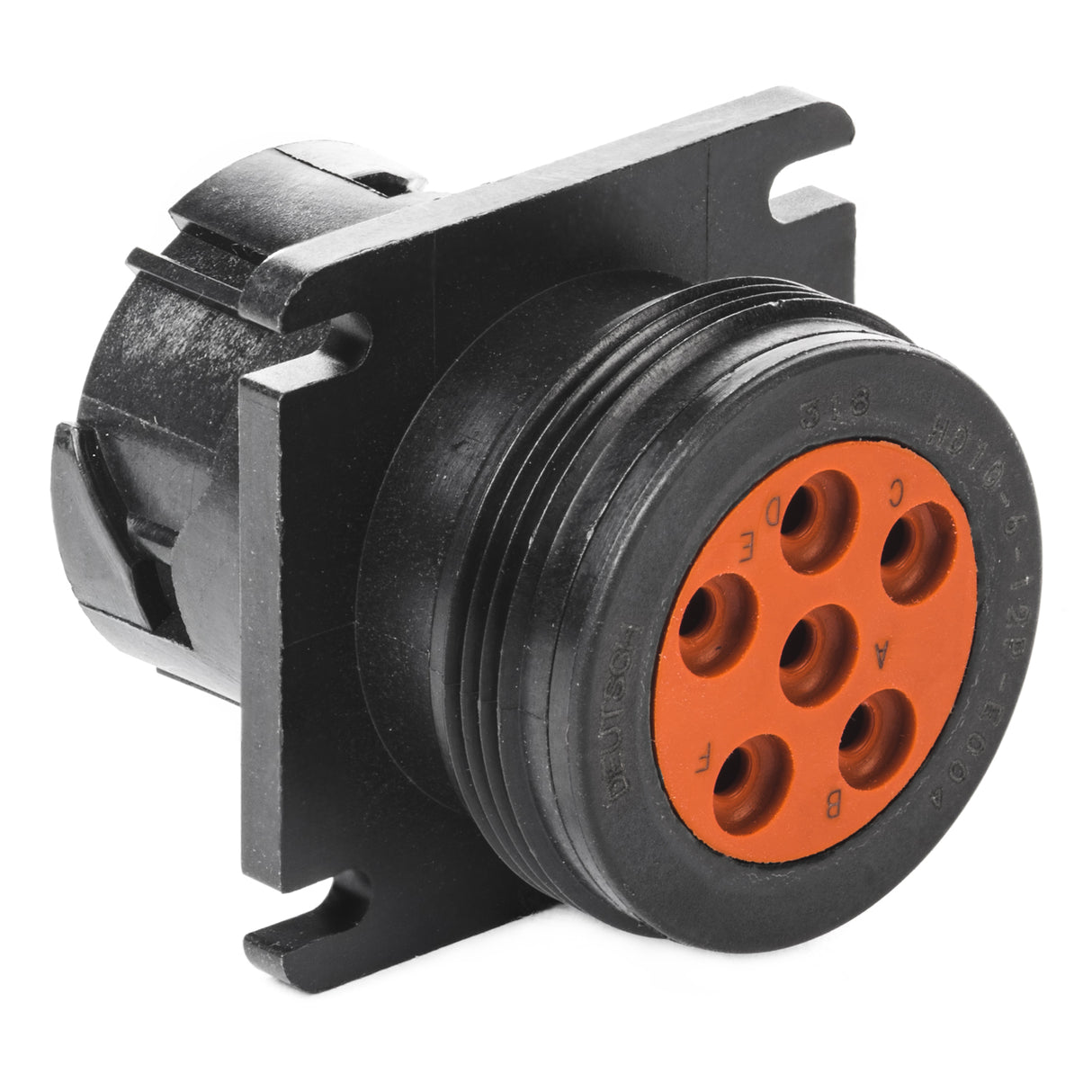 HD10-6-12P-E004 - HD10 Series - 6 Pin Receptacle - Threaded Rear, Flange, Black