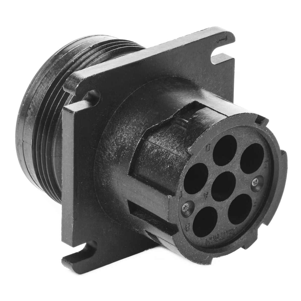 HD10-6-12P-E004 - HD10 Series - 6 Pin Receptacle - Threaded Rear, Flange, Black