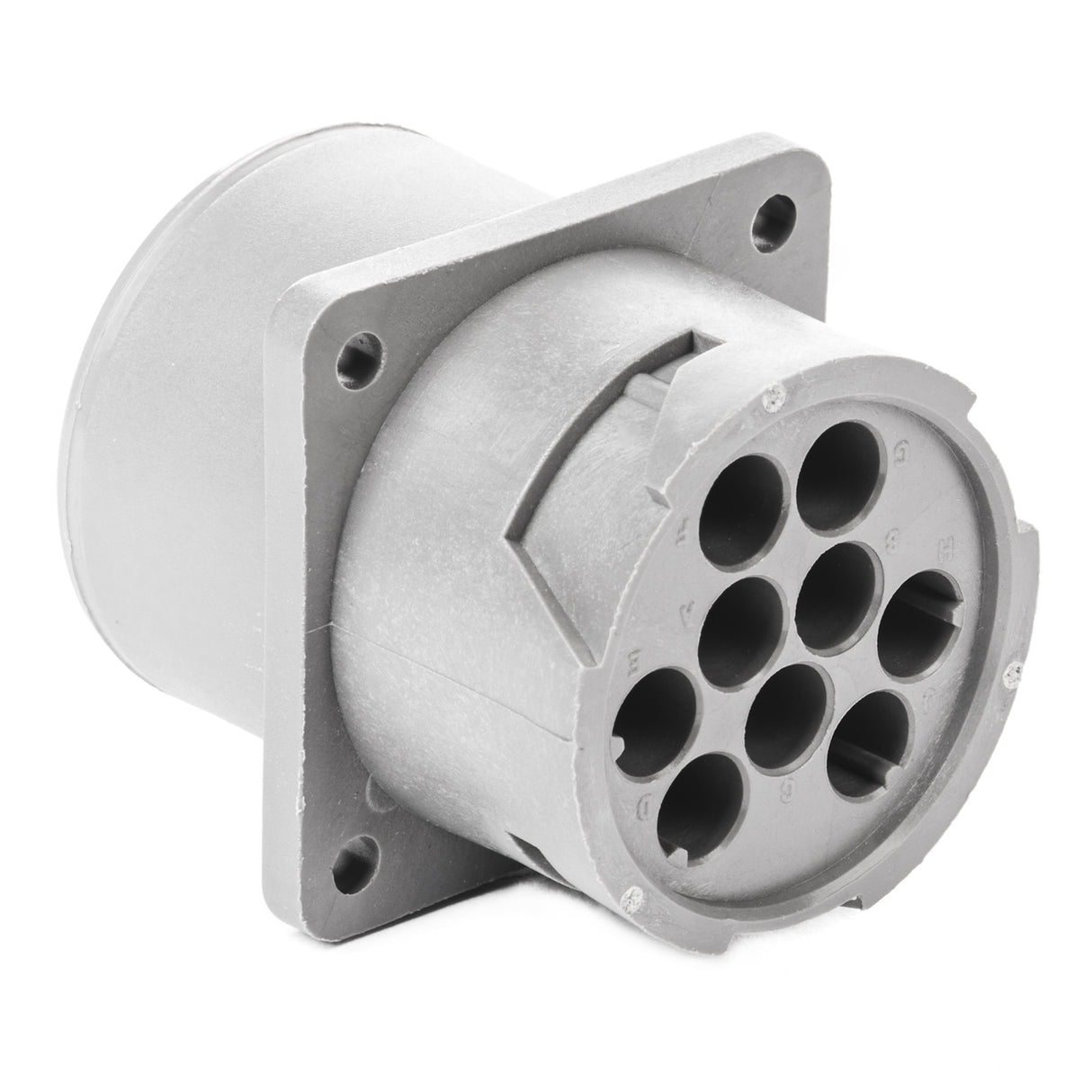 HD10-9-16P - HD10 Series - 9 Pin Receptacle - Non-Threaded Rear, Key Removed from Front of Flange, Gray