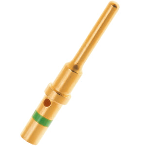 0460-215-1631 - Solid Pin - Size 16 - 14 AWG, 13 Amps, Green Stripe, Gold Plated