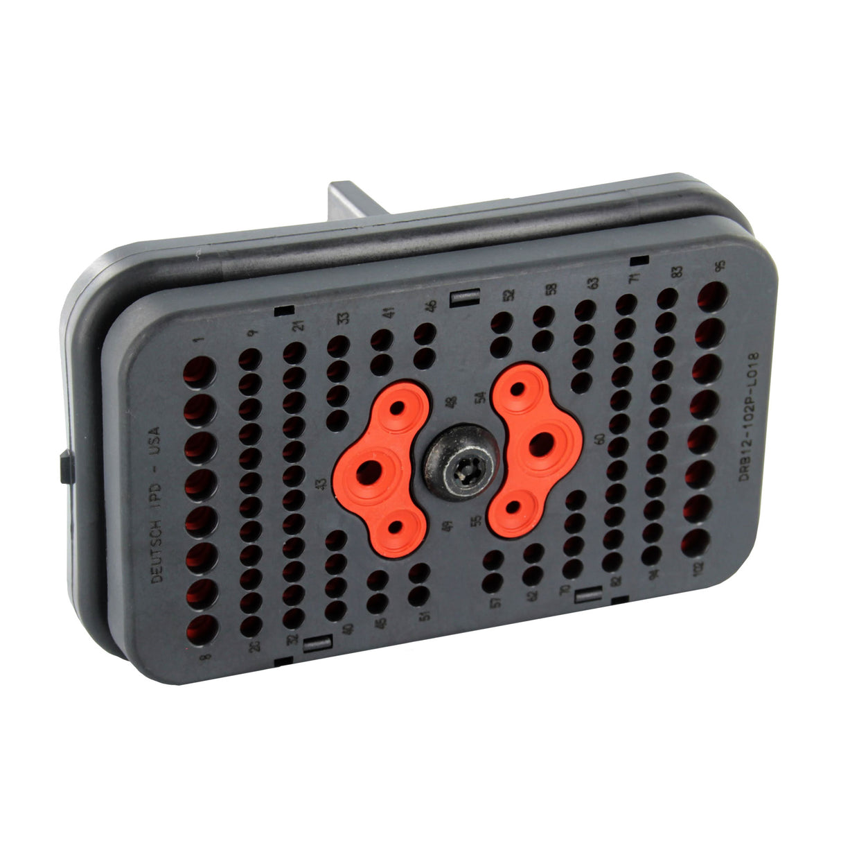 DRB12-102PAE-L018 - DRB Series - 102 Pin Receptacle - Wire Router, Flange, E Seal, A Key, Black