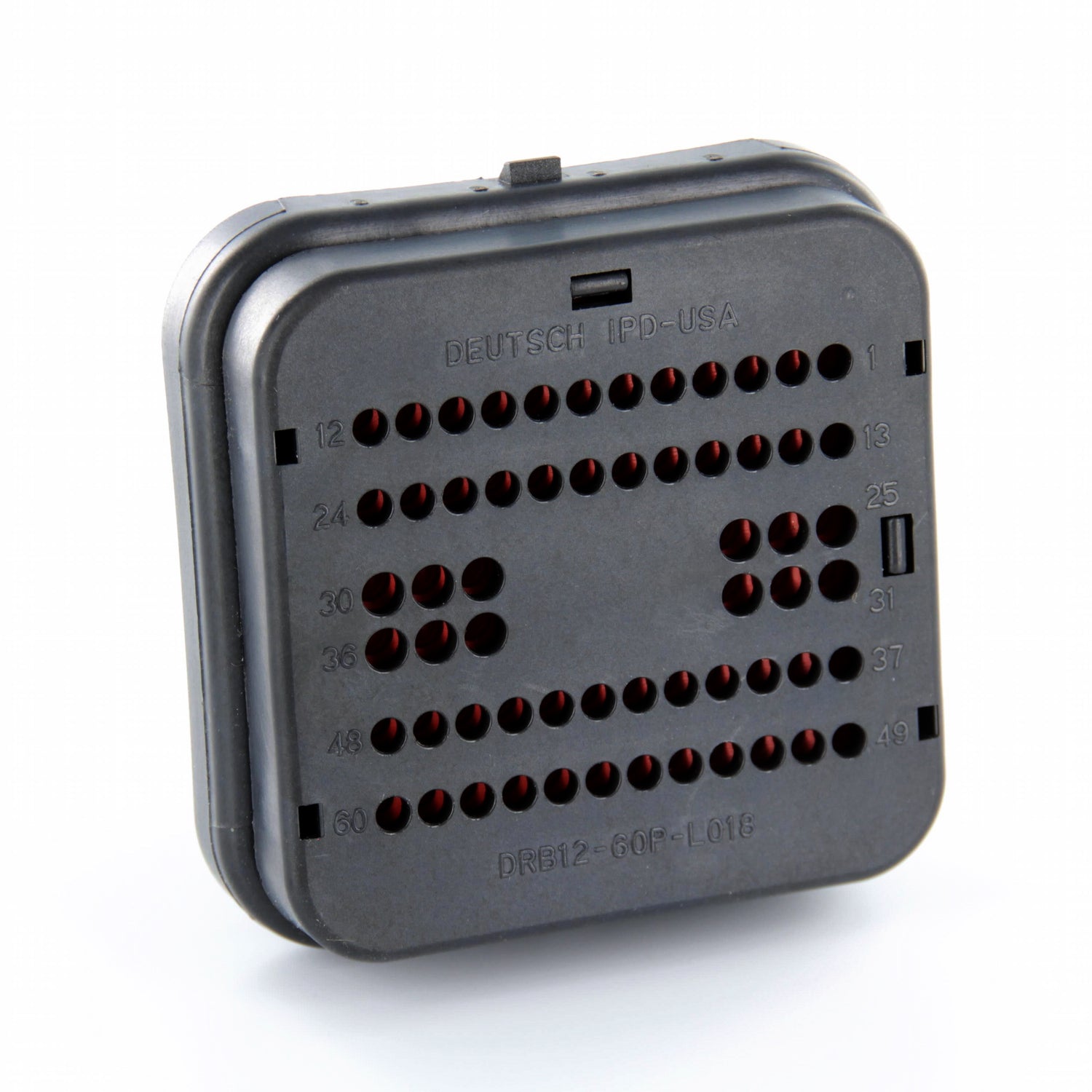 DRB12-60PAE-L018  - DRB Series - 60 Pin Receptacle - Wire Router, Flange, E Seal, A Key, Black