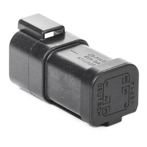 DT04-6P-EP14 - DT Series - 6 Pin Receptacle - Nickel Contacts, (2) 3 Pin Busses, Black