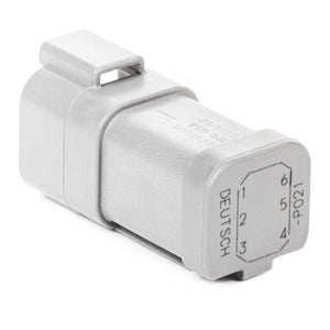 DT04-6P-P021 - DT Series - 6 Pin Receptacle - (1) 6 Pin Buss, Nickel Contacts, Gray
