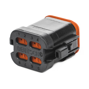 DT06-08SA-CE11 - DT Series - 8  Socket Plug - A Key, Enhanced Seal Retention, Reduced Dia. Seals, End Cap, Black