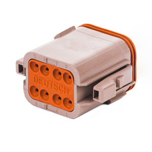 DT06-08SD-P012 - DT Series - 8 Socket Plug - D Key, Enhanced Seal Retention, Brown
