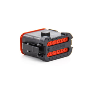 DT06-12SB-CE05 - DT Series - 12 Socket Plug - B Key, Enhanced Seal Retention, Reduced Dia. Seals, End Cap, Black