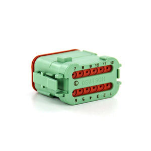DT06-12SC-CE05 - DT Series - 12 Socket Plug - C Key, Enhanced Seal Retention, Reduced Dia. Seals, End Cap, Green
