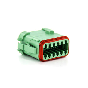 DT06-12SC-CE05 - DT Series - 12 Socket Plug - C Key, Enhanced Seal Retention, Reduced Dia. Seals, End Cap, Green