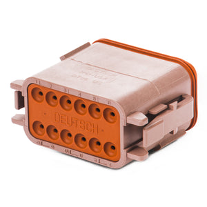 DT06-12SD-B016 - DT Series - 12 Socket Plug - D Key, Enhanced Seal Retention, Brown