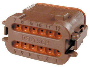 DT06-12SD-EP06 - DT Series - 12 Socket Plug - D Key, Enhanced Seal Retention, End Cap, Brown