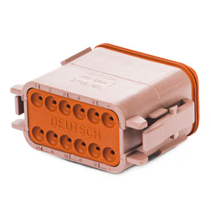 DT06-12SD-P012 - DT Series - 12 Socket Plug - D Key, Enhanced Seal Retention, Brown