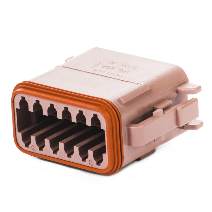 DT06-12SD-P012 - DT Series - 12 Socket Plug - D Key, Enhanced Seal Retention, Brown