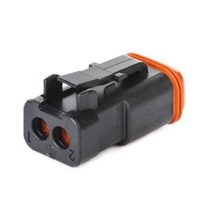 DT06-2S-CE05 - DT Series - 2 Socket Plug - End Cap, Enhanced Seal Retention, Reduced Dia. Seals, Black
