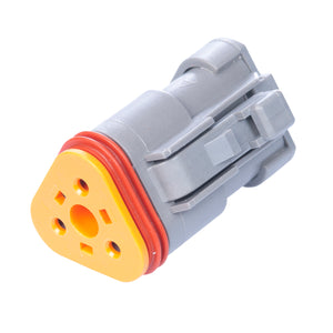DT06-3S-C017 - DT Series - 3 Socket Plug - Wedgelock Included, Solid Rear Grommet, End Cap, Gray