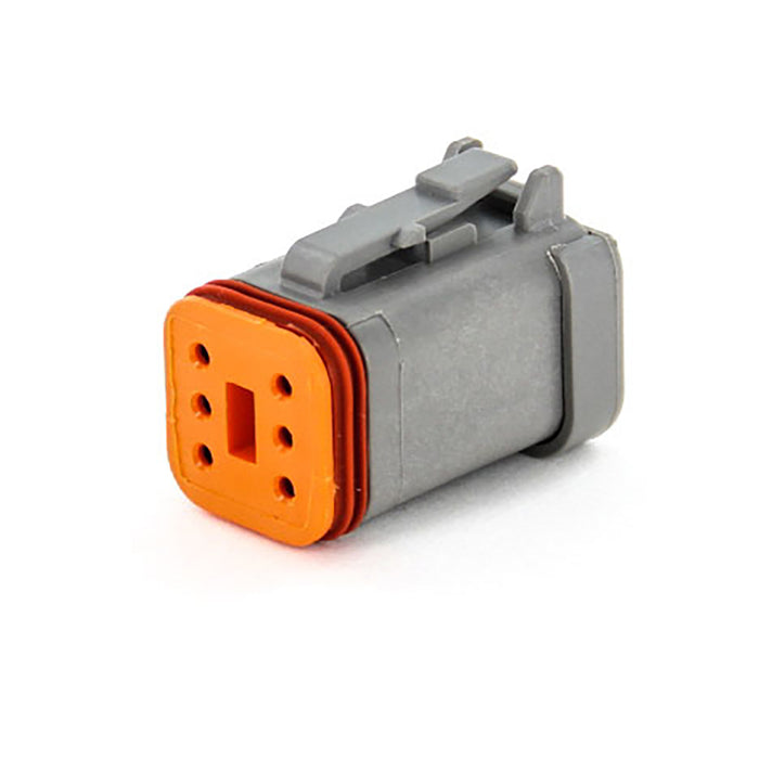 DT06-6S-C017 - DT Series - 6 Socket Plug - Wedgelock Included, Solid Rear Grommet, End Cap, Gray