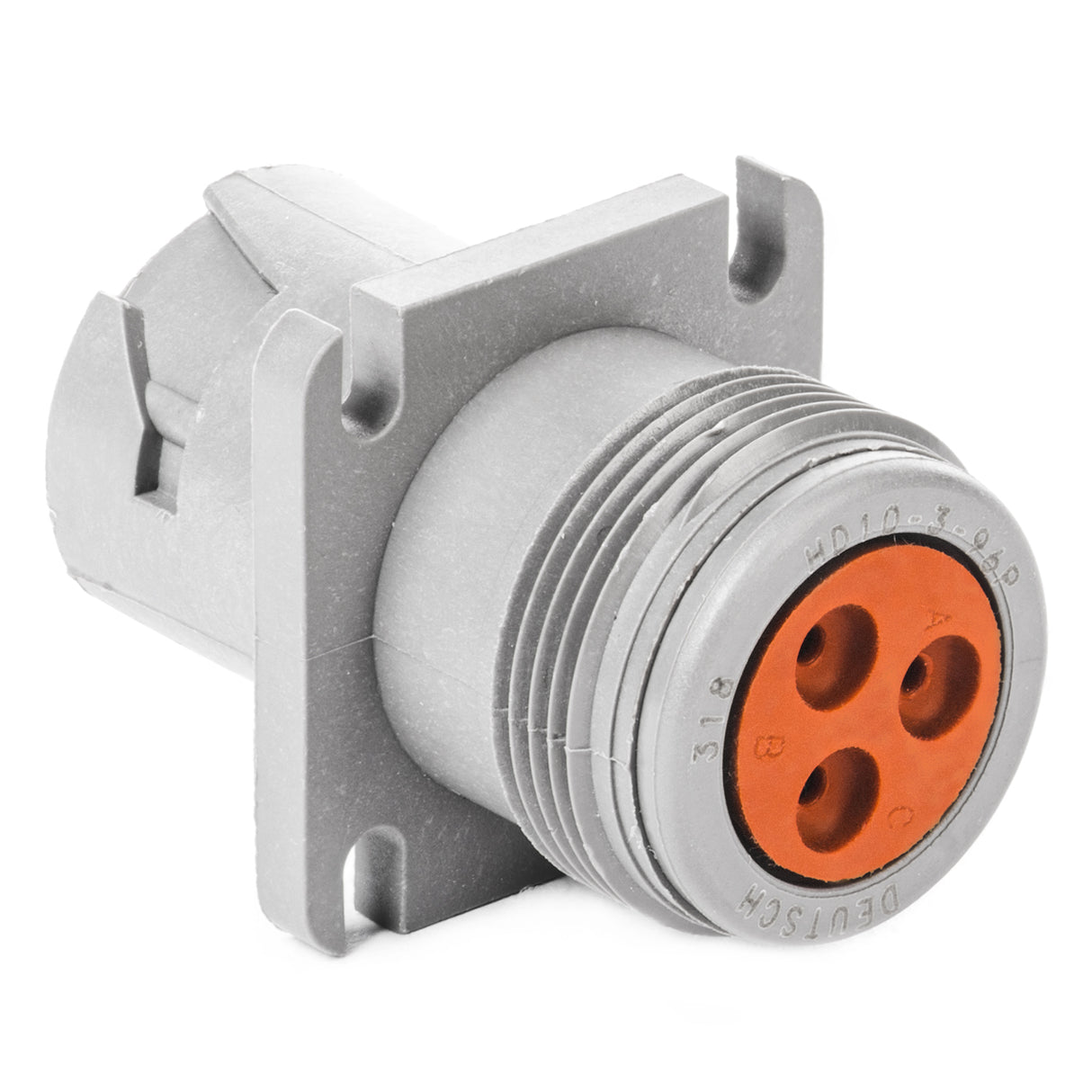 HD10-3-96P - HD10 Series - 3 Pin Receptacle - Threaded Rear, Flange, Gray