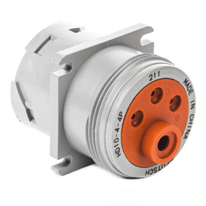 HD10-4-4P - HD10 Series - 4 Pin Receptacle - Threaded Rear, Flange, Gray