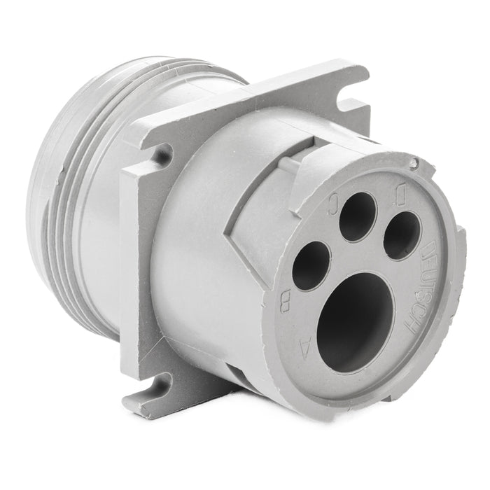 HD10-4-4P - HD10 Series - 4 Pin Receptacle - Threaded Rear, Flange, Gray