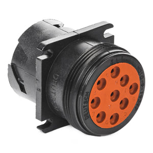 HD10-9-1939P - HD10 Series - 9 Pin Receptacle - Threaded Rear, J1939, Flange, Black