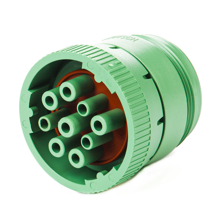 HD16-9-1939S-P080 - HD10 Series - 9 Socket Plug - Threaded Rear, J1939 TYpe II, Green